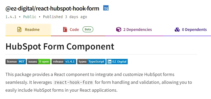 NPM Package - HubSpot Form Integration with React/Next.js Applications